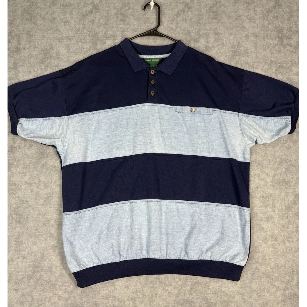 Vintage Hill & Archer Rugby Polo Shirt XL Navy Blue Colorblock 90s Hong Kong